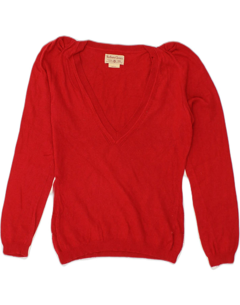 MARLBORO CLASSICS Womens V-Neck Jumper Sweater UK10 Small Red Viscose | Vintage Marlboro Classics | Thrift | Second-Hand Marlboro Classics | Used Clothing | Messina Hembry 