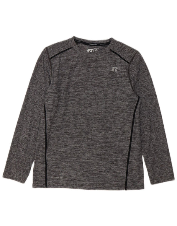 RUSSELL ATHLETIC Boys Dri-Power Top Long Sleeve 10-11 Years Large Grey