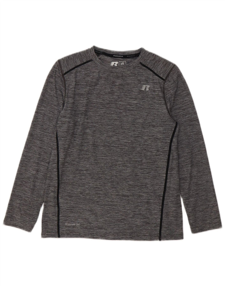 RUSSELL ATHLETIC Boys Dri-Power Top Long Sleeve 10-11 Years Large Grey