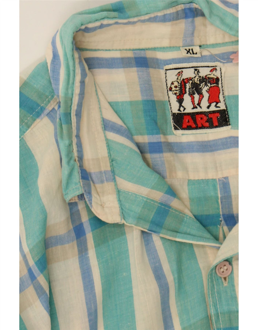 VINTAGE Mens Shirt XL Turquoise Check Cotton Vintage Vintage and Second-Hand Vintage from Messina Hembry 