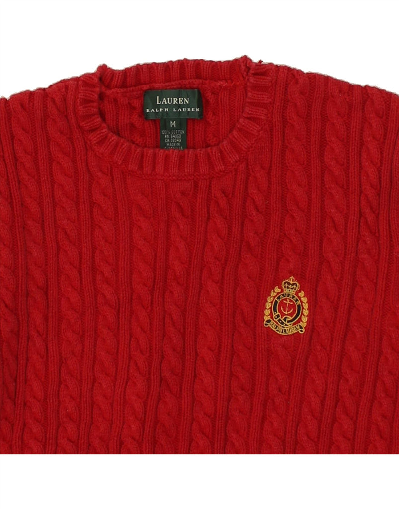 RALPH LAUREN Womens Crew Neck Jumper Sweater UK 14 Medium Red Cotton | Vintage Ralph Lauren | Thrift | Second-Hand Ralph Lauren | Used Clothing | Messina Hembry 