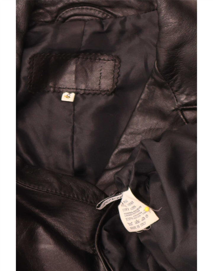 Vintage Womens Oversized 3 Button Leather Blazer Jacket UK 10 Small Black