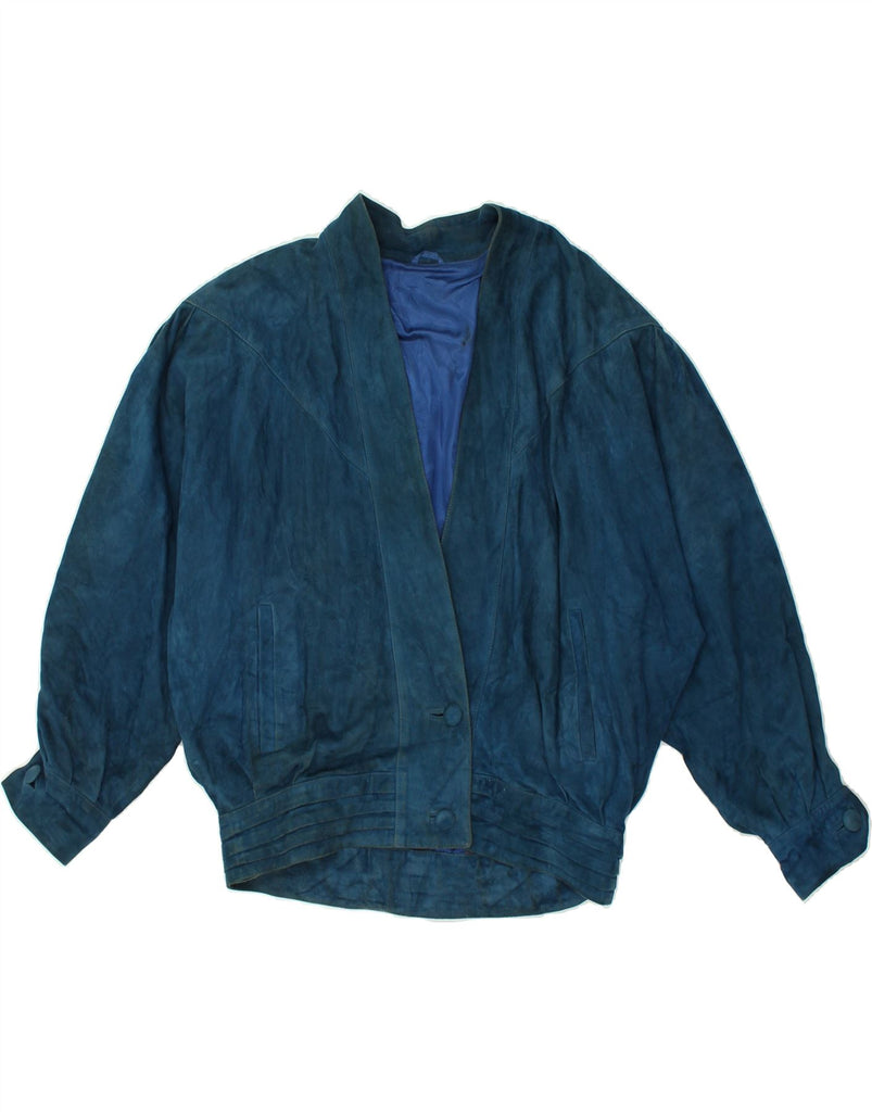 VINTAGE Womens Bomber Suede Jacket IT 42 Medium Blue Suede | Vintage Vintage | Thrift | Second-Hand Vintage | Used Clothing | Messina Hembry 