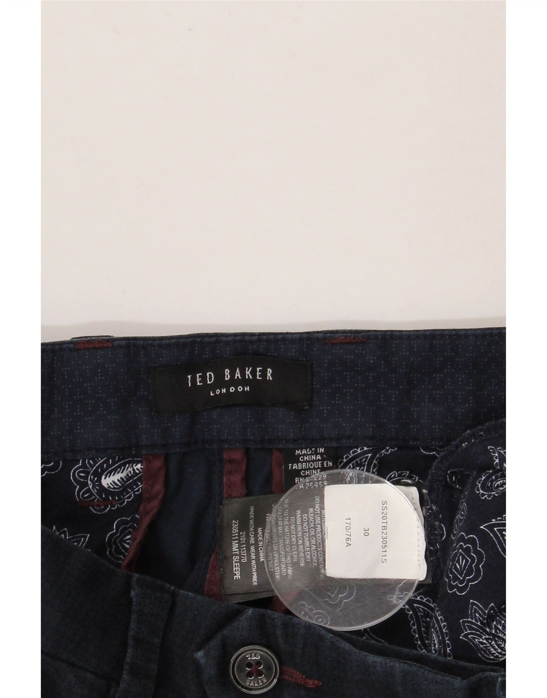 Ted Baker Mens Slim Suit Trousers W30 L29 Navy Blue Cotton