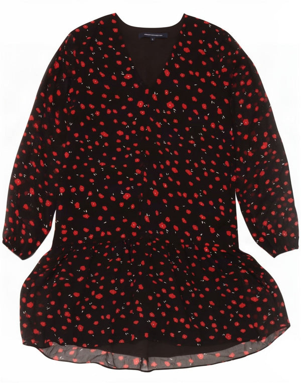 French Connection Womens Long Sleeve Drop Waist Dress UK 6 XS Black Floral