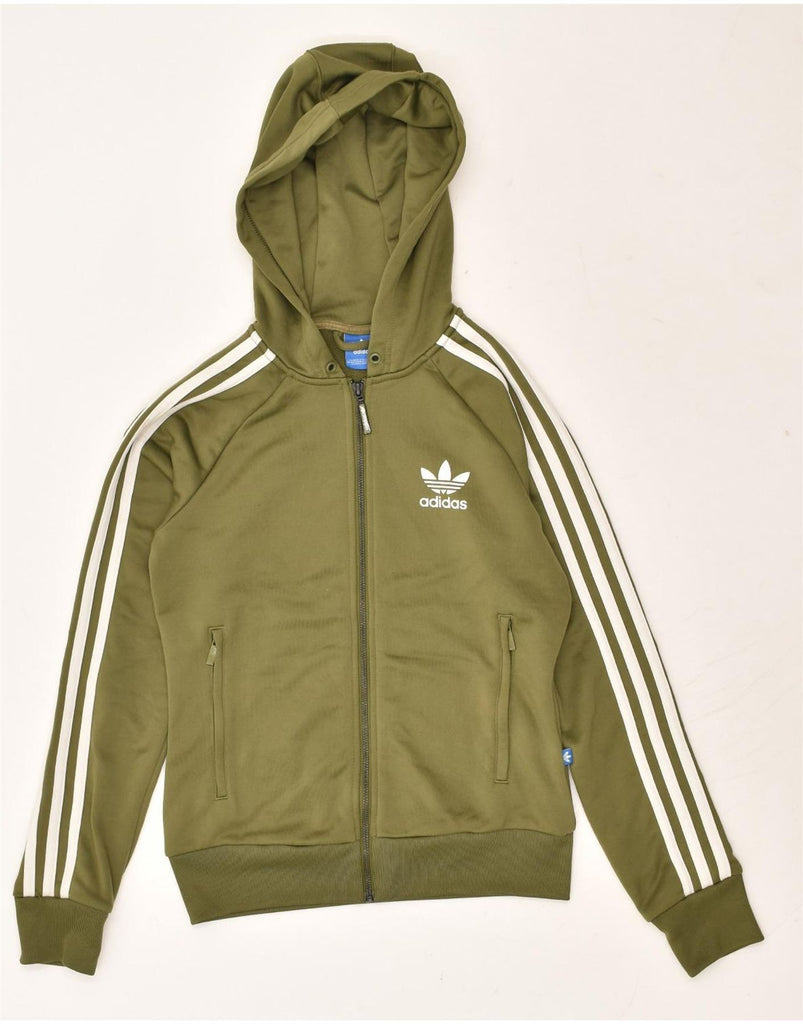 ADIDAS Womens Zip Hoodie Sweater UK 6 XS Green Polyester | Vintage Adidas | Thrift | Second-Hand Adidas | Used Clothing | Messina Hembry 