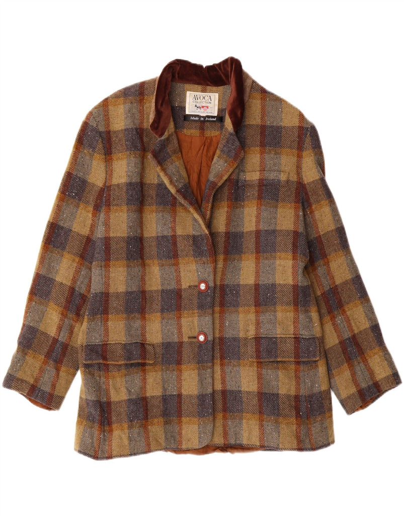 AVOCA Womens 2 Button 3/4 Sleeve Blazer Jacket UK 14 Medium Brown Check Vintage Avoca and Second-Hand Avoca from Messina Hembry 