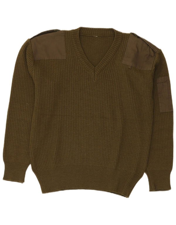 Vintage Mens Military V-Neck Jumper Sweater Medium Green