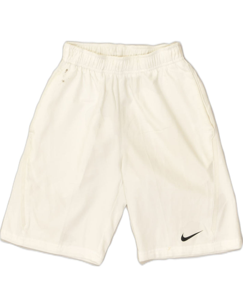 NIKE Boys Dri Fit Sport Shorts 8-9 Years Small Off White Polyester | Vintage Nike | Thrift | Second-Hand Nike | Used Clothing | Messina Hembry 