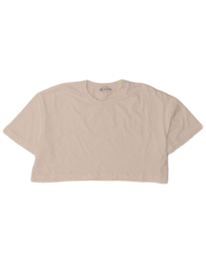 Zara Womens Crop Oversized T-Shirt Top UK 10 Small White Cotton