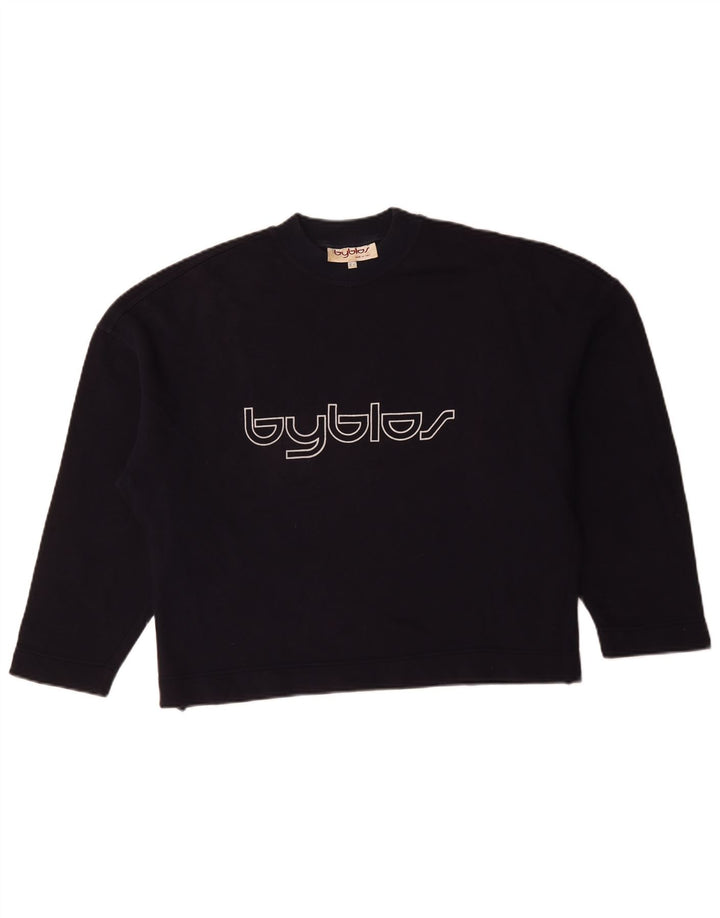 Byblos Womens Oversized Crop Sweatshirt Jumper US 8 Medium Navy Blue