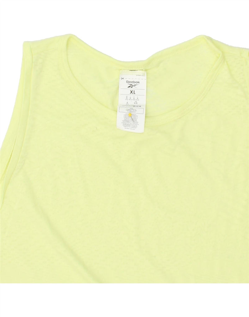 REEBOK Womens Vest Top UK 20/22 XL Yellow Polyester | Vintage Reebok | Thrift | Second-Hand Reebok | Used Clothing | Messina Hembry 