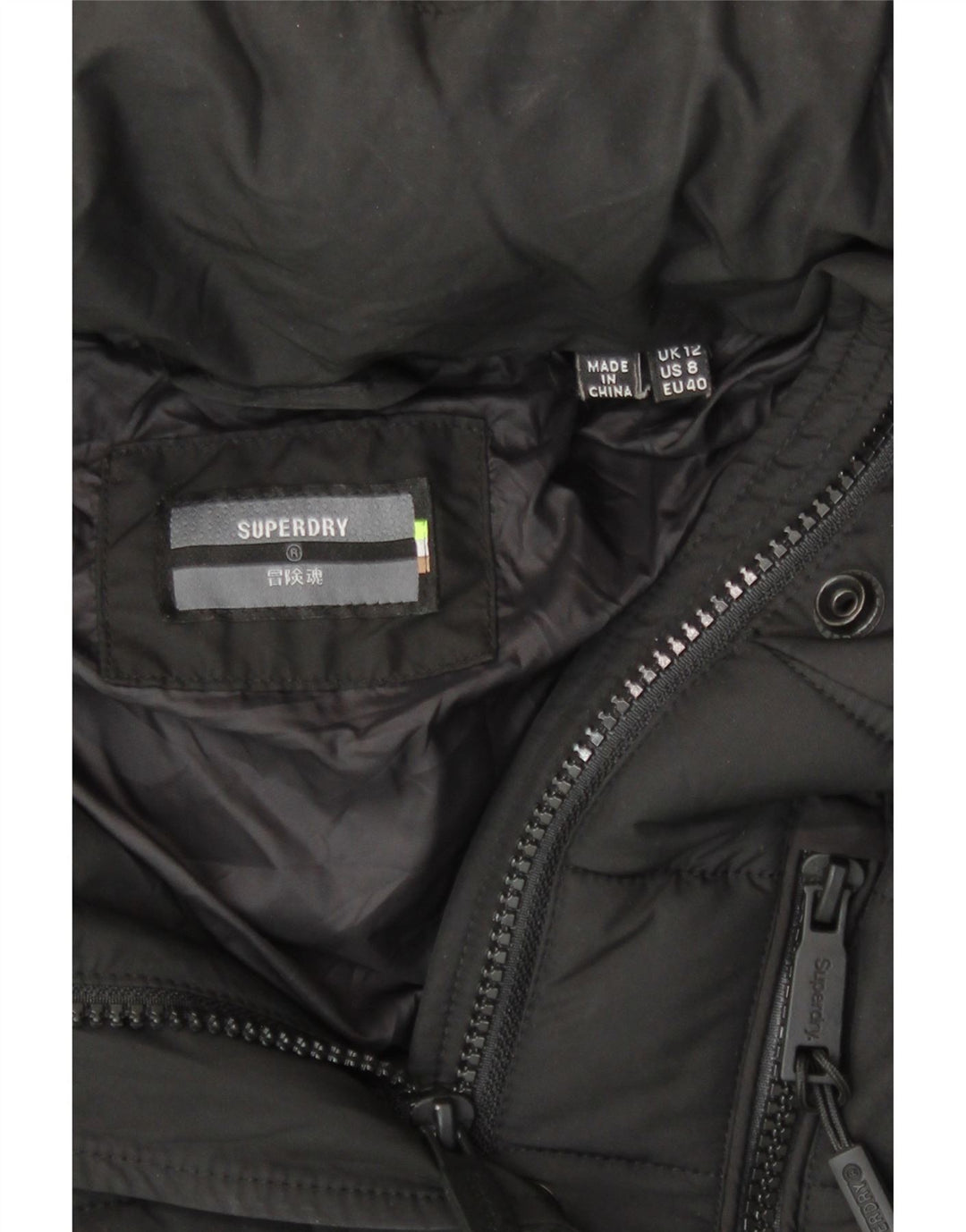 Superdry Womens Hooded Padded Jacket UK 12 Medium Black Polyester