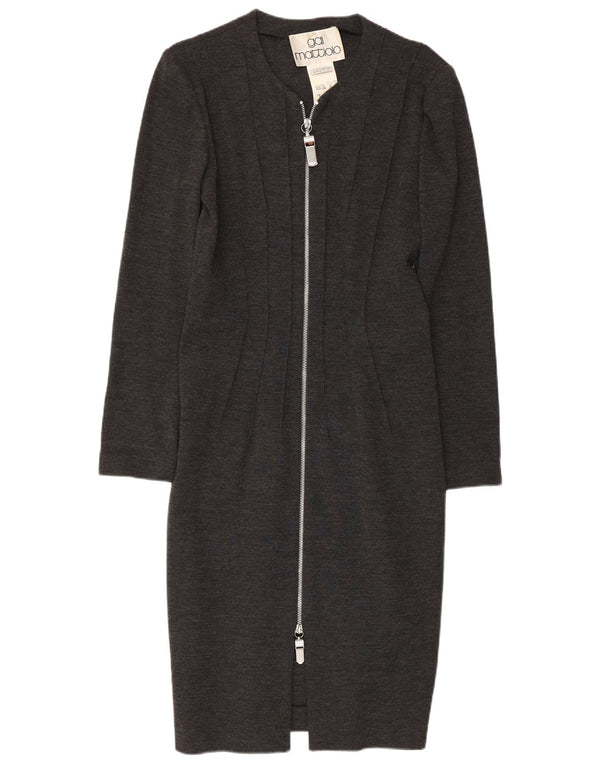 GAI MATTIOLO Womens Long Sleeve Bodycon Dress UK 16 Large Grey Virgin Wool