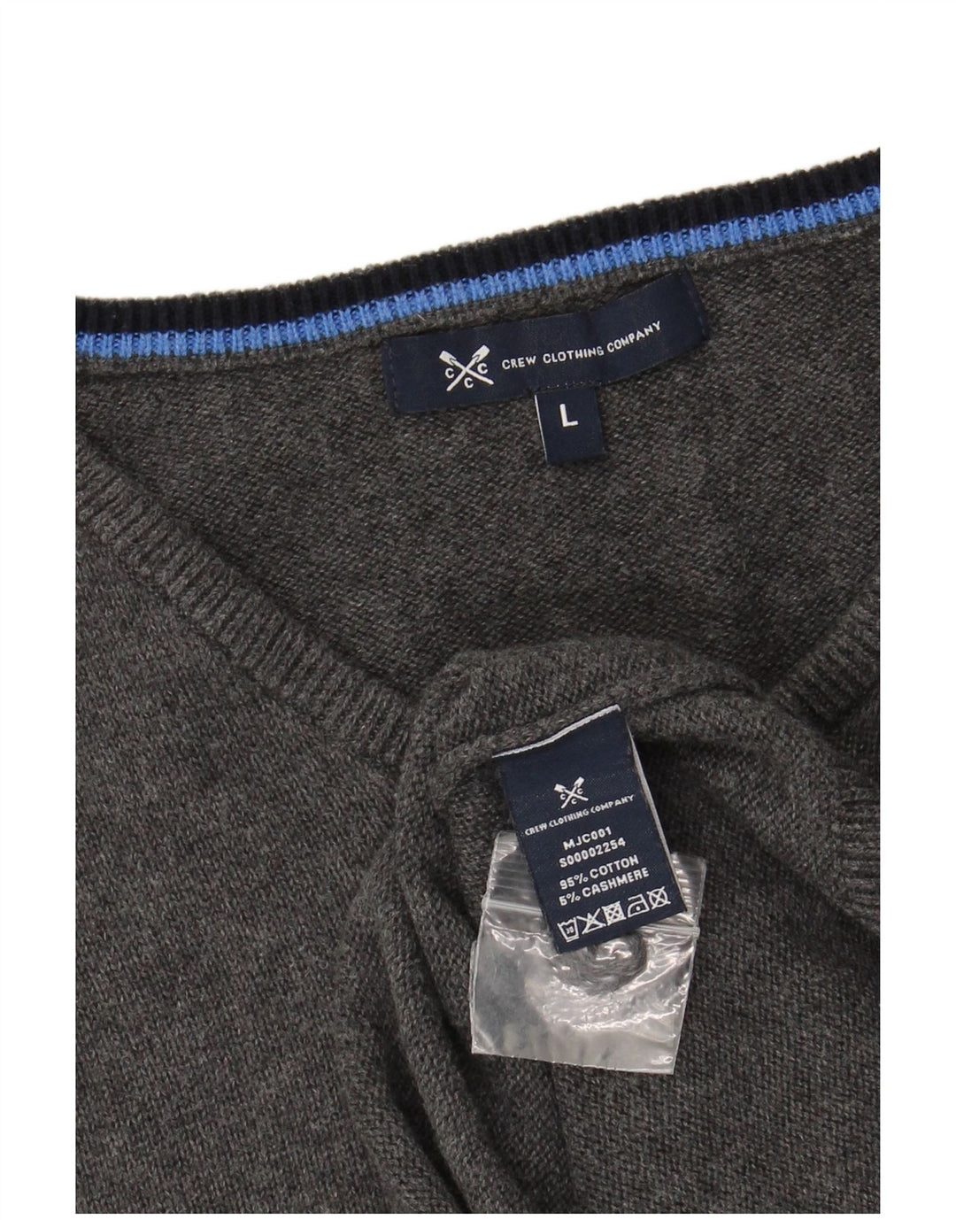 Crew Clothing Mens V-Neck Jumper Sweater Large Grey Cotton