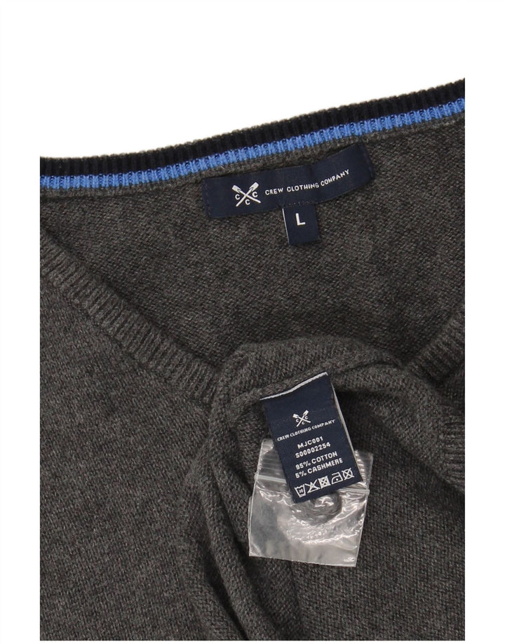 Crew Clothing Mens V-Neck Jumper Sweater Large Grey Cotton