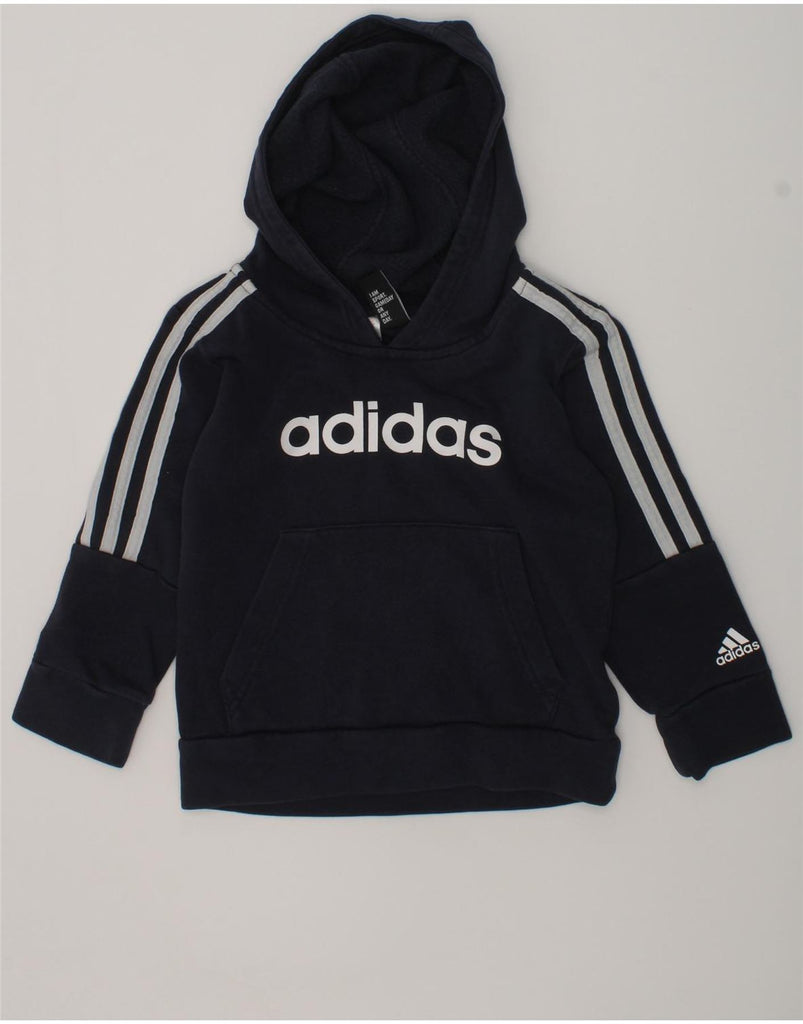 ADIDAS Girls Graphic Hoodie Jumper 4-5 Years Navy Blue Cotton | Vintage Adidas | Thrift | Second-Hand Adidas | Used Clothing | Messina Hembry 