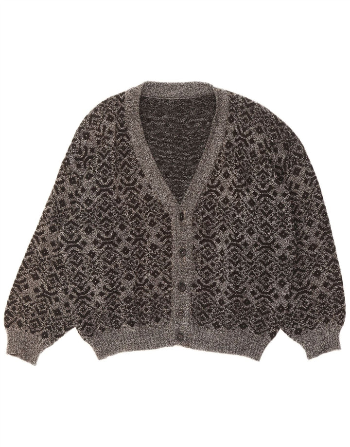 Vintage Mens Cardigan Sweater Large Grey Geometric