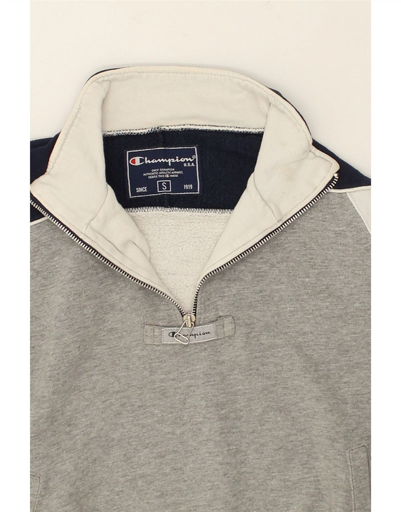 CHAMPION Mens Zip Neck Sweatshirt Jumper Small Grey Colourblock Cotton | Vintage Champion | Thrift | Second-Hand Champion | Used Clothing | Messina Hembry 