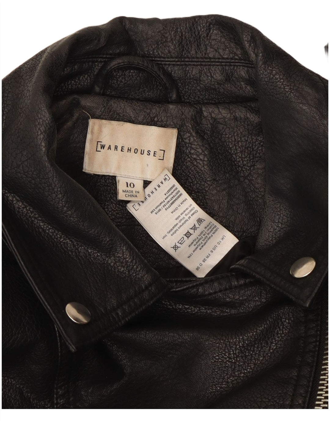 Warehouse Womens Faux Leather Biker Jacket UK 10 Small  Black Polyurethane