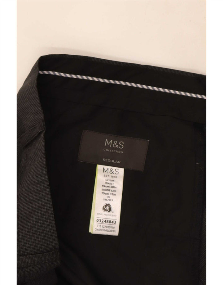 Marks & Spencer Mens Regular Fit Suit Trousers W38 L31 Black Wool