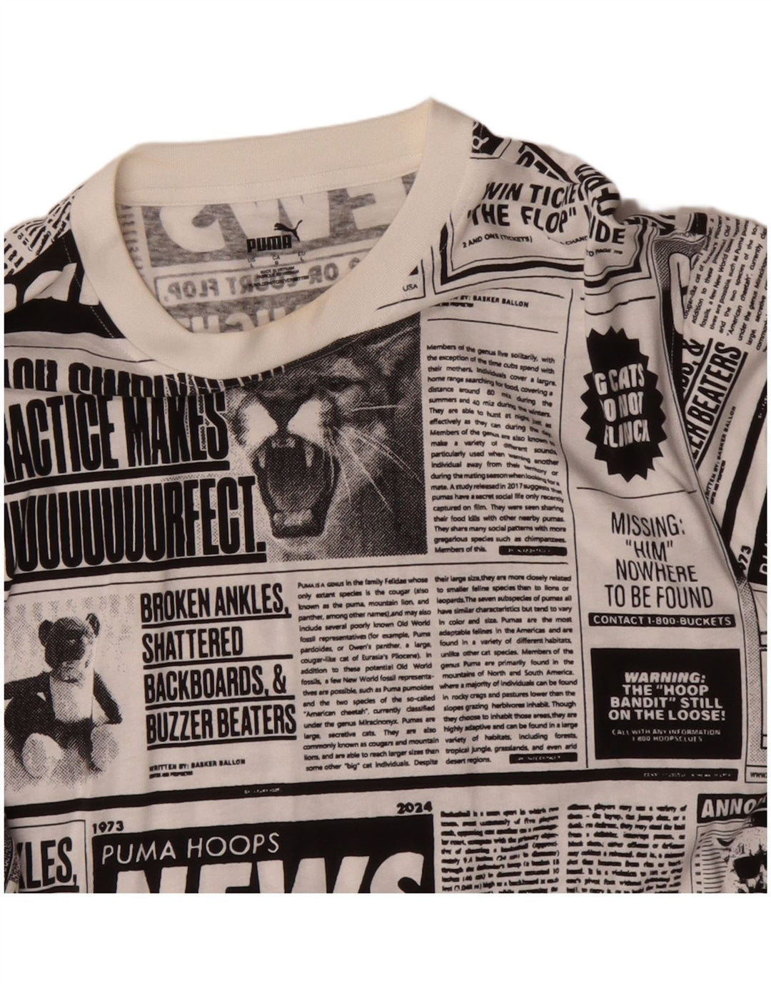 Puma Mens Newspaper Graphic Top Long Sleeve Large White Cotton