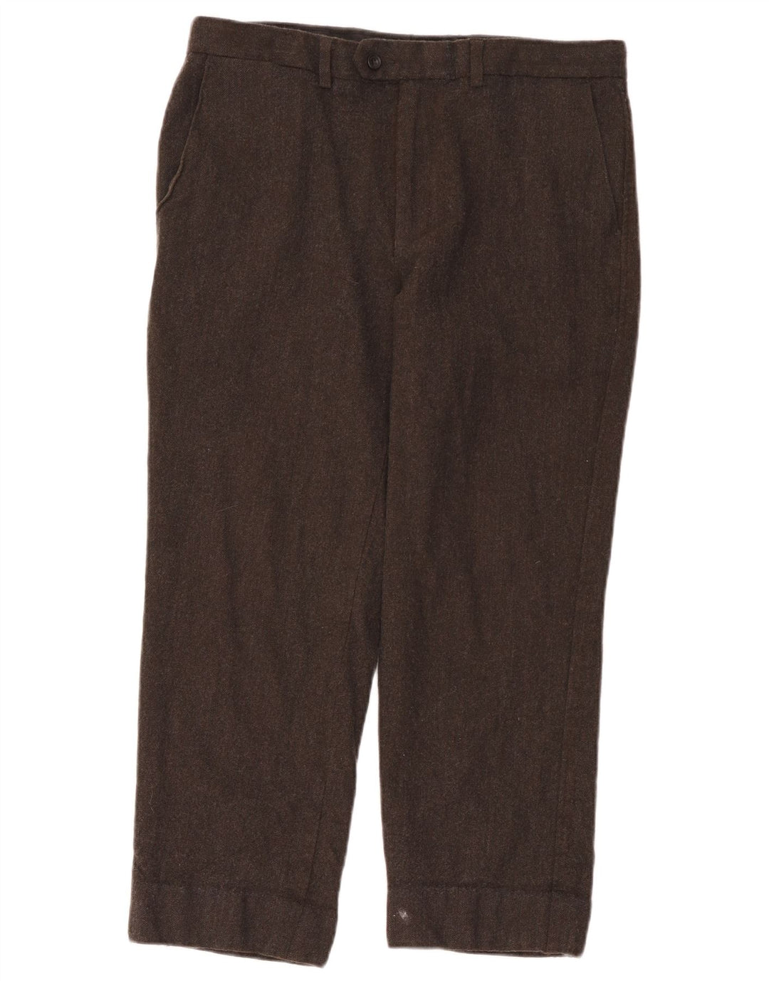 Marks & Spencer Mens Crop Straight Suit Trousers W36 L24 Brown Wool
