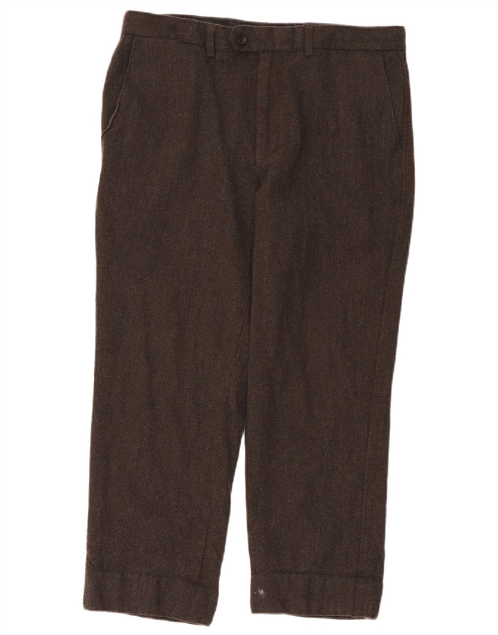 Marks & Spencer Mens Crop Straight Suit Trousers W36 L24 Brown Wool