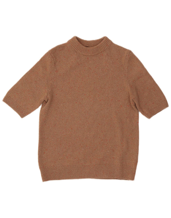 Cos Womens Short Sleeve Boat Neck Jumper Sweater UK 10 Small Brown Flecked