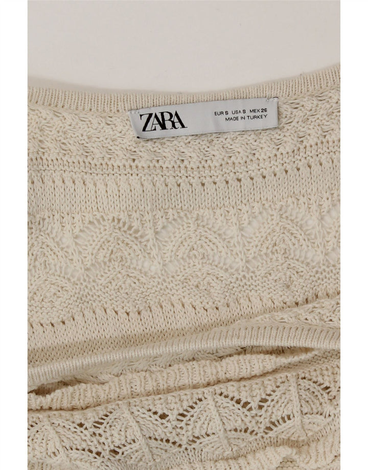 Zara Womens Crop Crochet Blouse Top UK 10 Small Beige