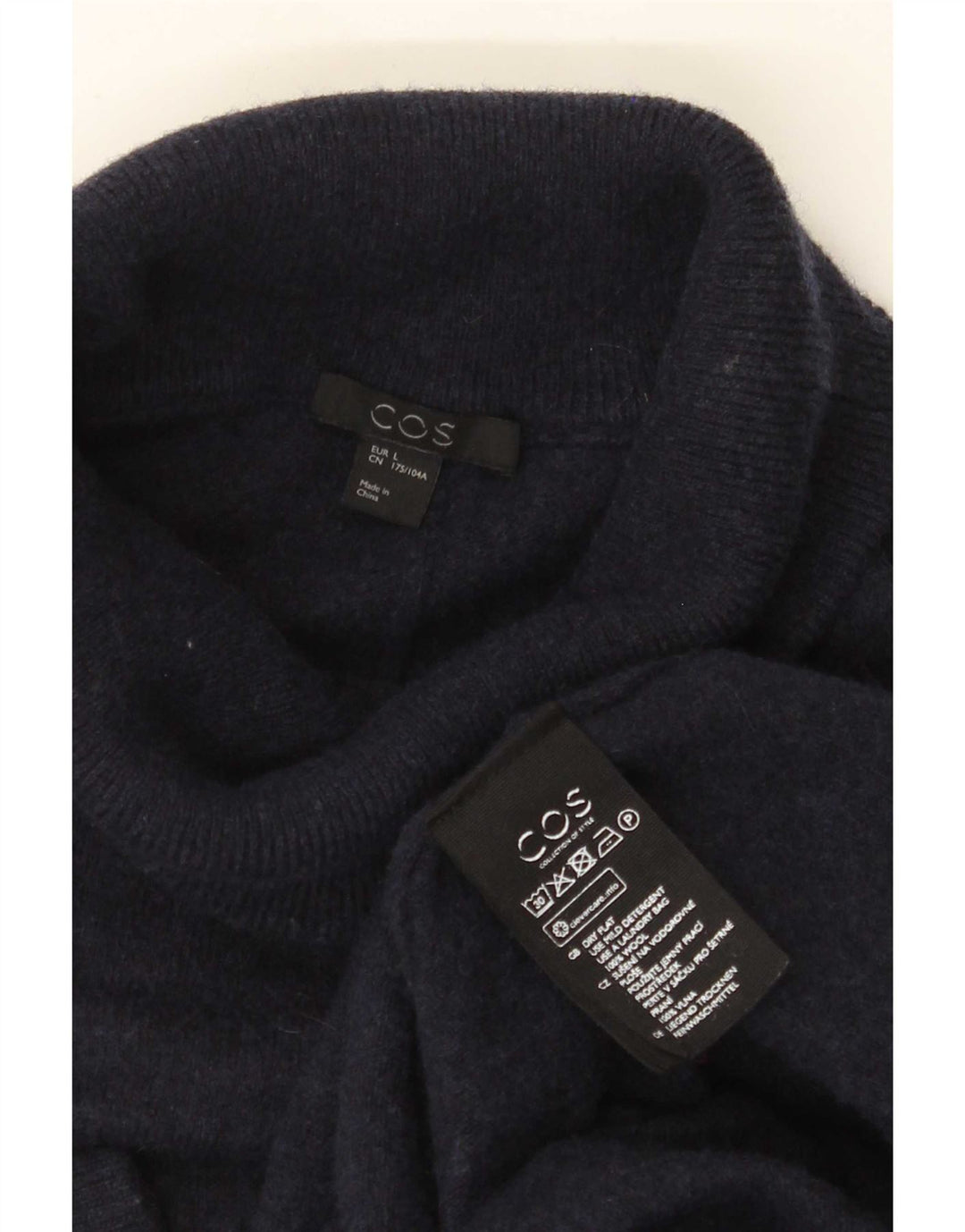 Cos Womens Roll Neck Oversized Jumper Dress UK 16 Large Navy Blue Wool