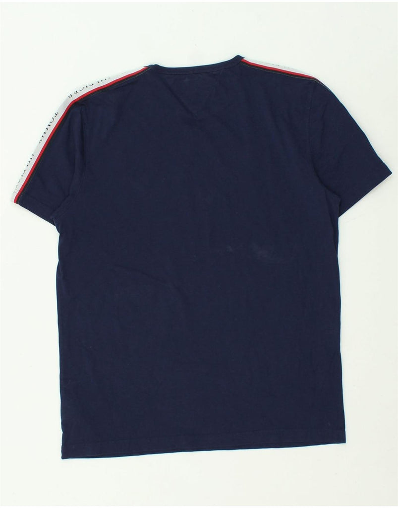 TOMMY HILFIGER Mens Graphic T-Shirt Top Large Navy Blue Colourblock Cotton | Vintage Tommy Hilfiger | Thrift | Second-Hand Tommy Hilfiger | Used Clothing | Messina Hembry 