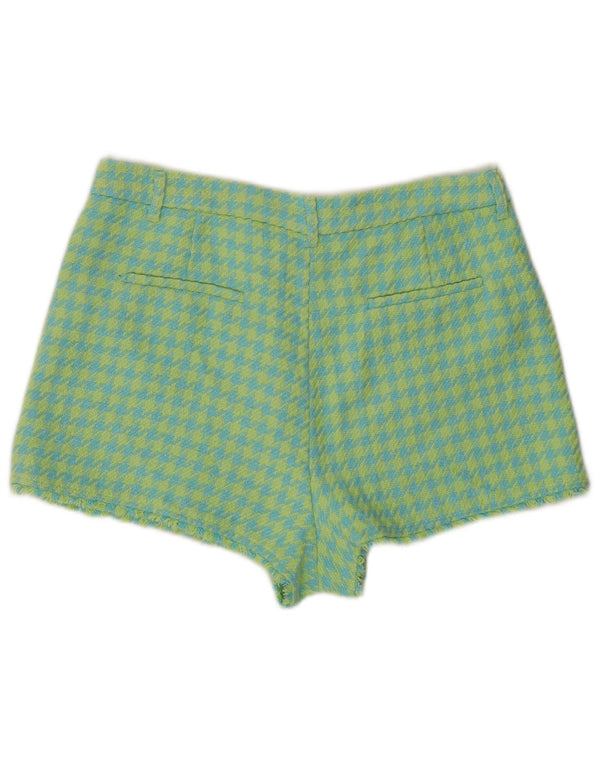 Zara Womens High Waist Casual Shorts 2XL W34 Blue Houndstooth Cotton