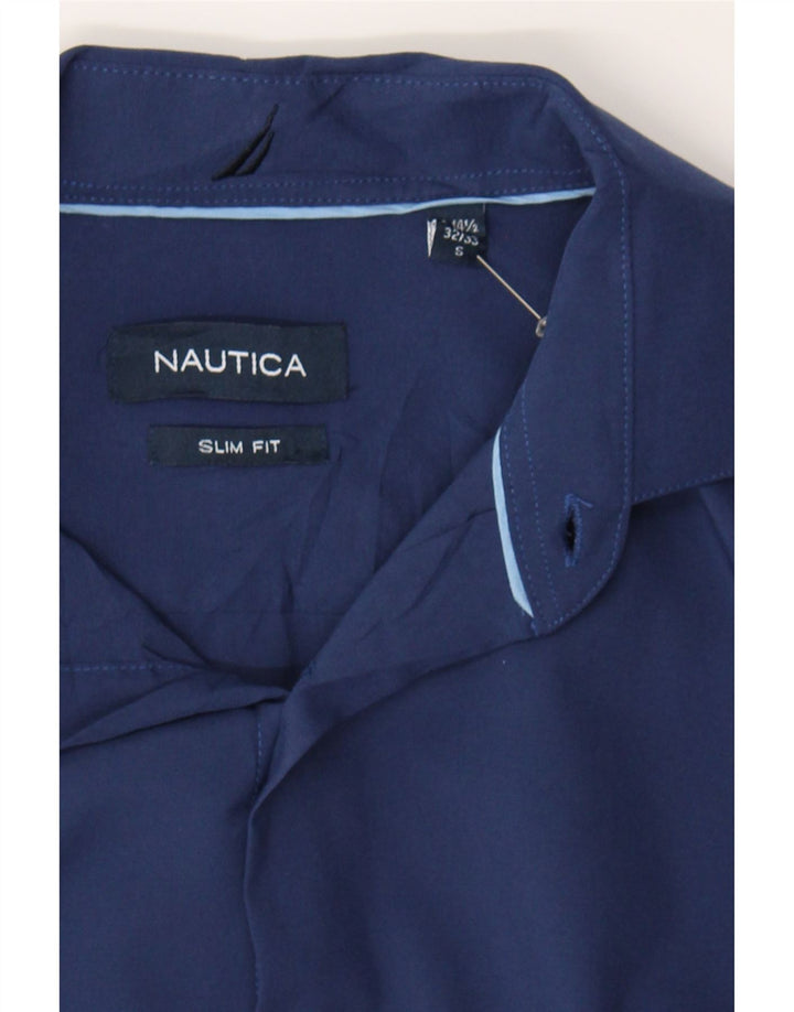 NAUTICA Mens Slim Fit Shirt Size 14 1/2 Small Navy Blue Polyester Vintage Nautica and Second-Hand Nautica from Messina Hembry 