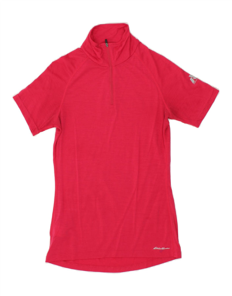 EDDIE BAUER Womens Zip Neck T-Shirt Top UK 10 Small Pink Cotton Vintage Eddie Bauer and Second-Hand Eddie Bauer from Messina Hembry 
