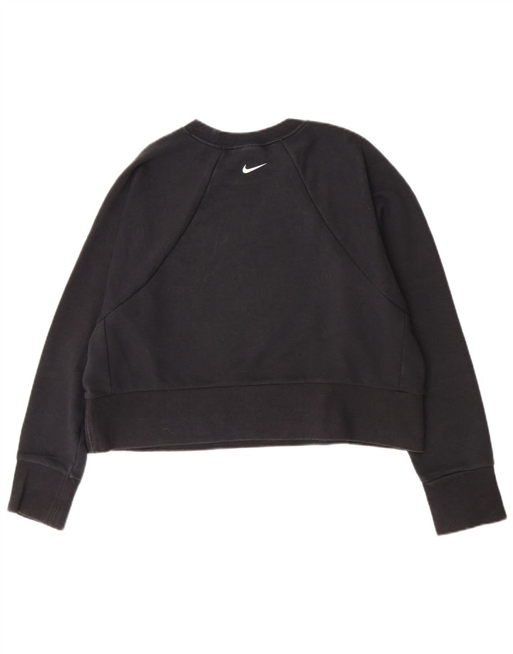 Nike Womens Crop Graphic Sweatshirt Jumper UK 14 Medium Black Cotton