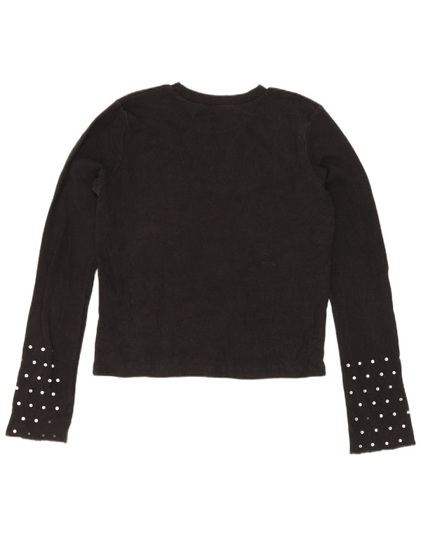 Zara Womens Trafaluc Crop Top Long Sleeve UK 10 Small Black Cotton