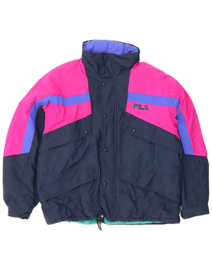 Fila Mens Hooded Ski Jacket IT 54 2XL Navy Blue Colourblock Polyester