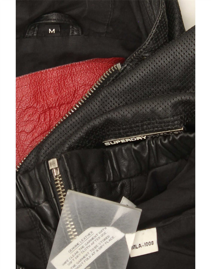 Superdry Mens Military Hooded Leather Jacket UK 38 Medium Black