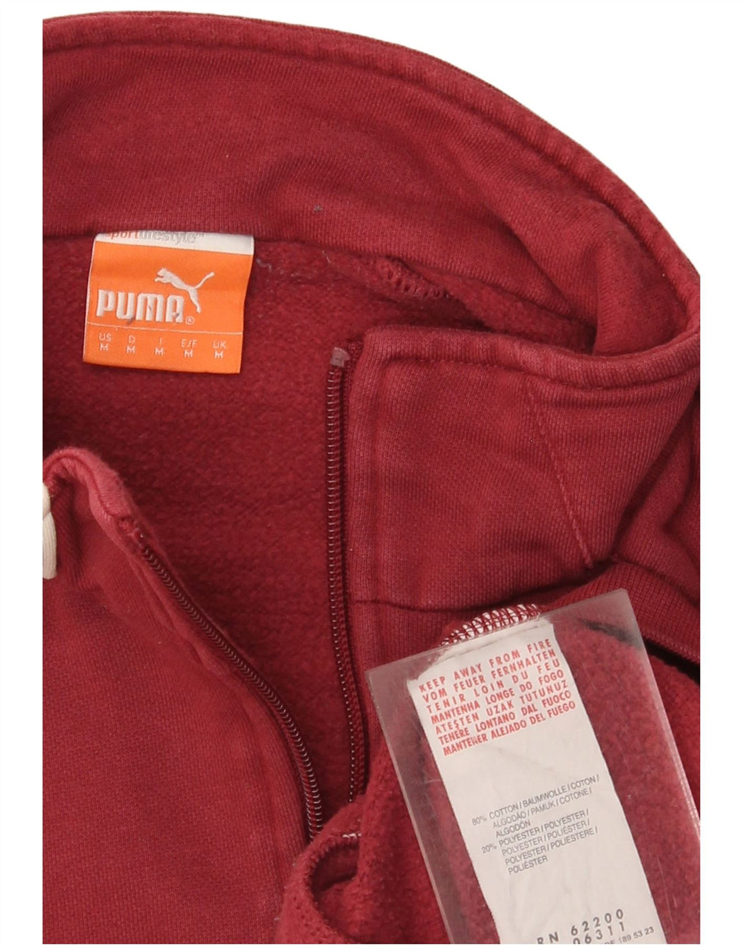 Puma Mens Zip Neck Sweatshirt Jumper Medium Burgundy Cotton