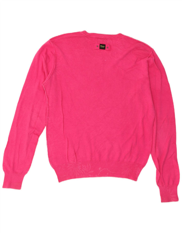 Blauer Womens V-Neck Jumper Sweater UK 14 Medium Pink Cotton