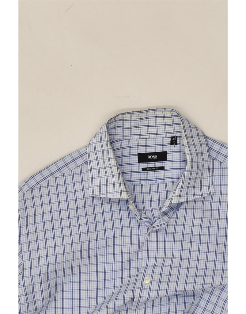 HUGO BOSS Mens Regular Fit Shirt Size 43 17 Large Blue Check Cotton | Vintage Hugo Boss | Thrift | Second-Hand Hugo Boss | Used Clothing | Messina Hembry 