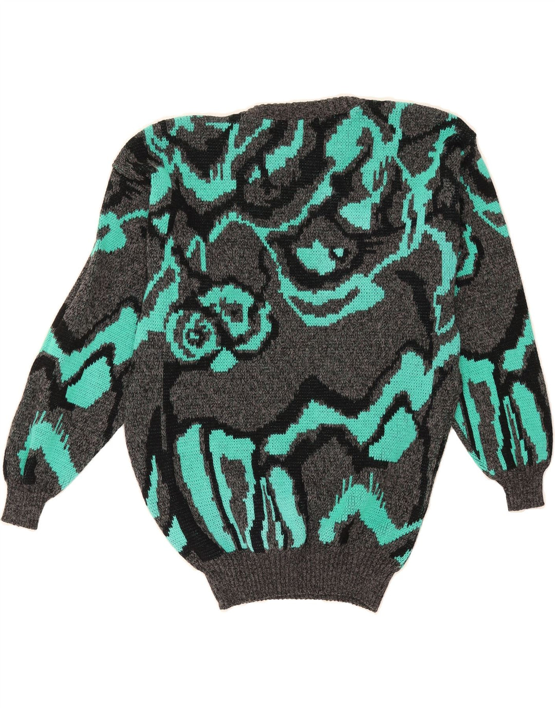 VINTAGE Womens Abstract Pattern Crew Neck Jumper Sweater UK 16 Large Grey Vintage Vintage and Second-Hand Vintage from Messina Hembry 