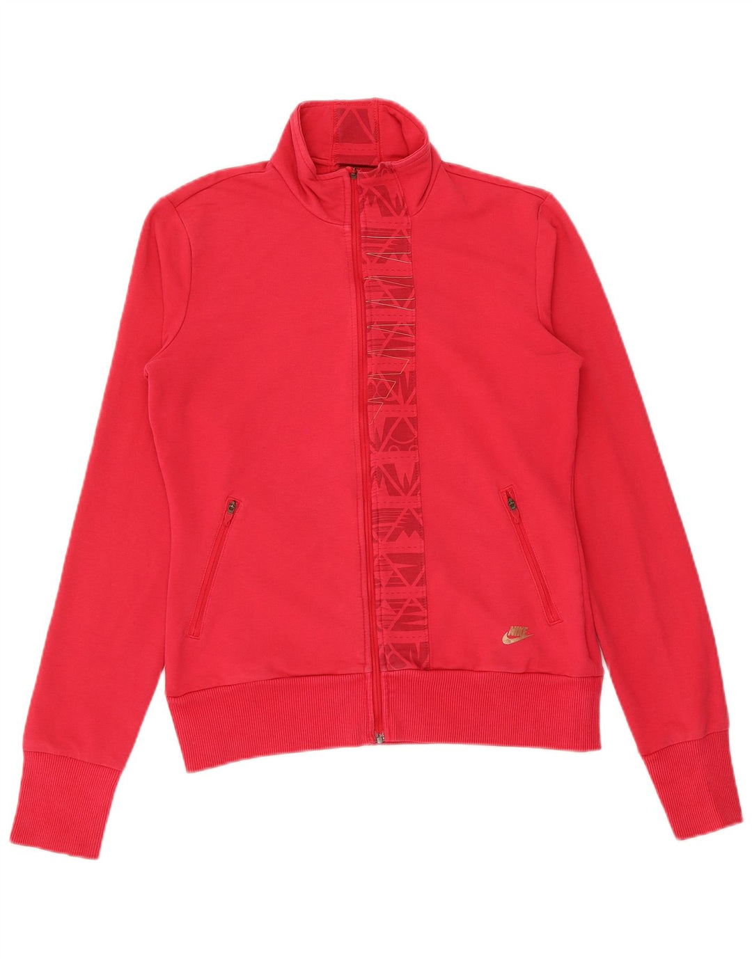 Nike Womens Graphic Tracksuit Top Jacket UK 12/14 Medium Pink Cotton