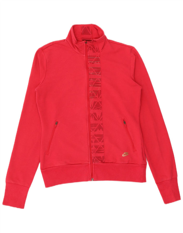 Nike Womens Graphic Tracksuit Top Jacket UK 12/14 Medium Pink Cotton