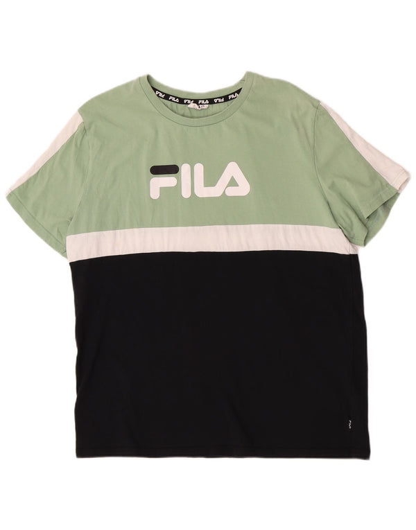 Fila Womens Graphic T-Shirt Top UK 18 XL Green Colourblock Cotton