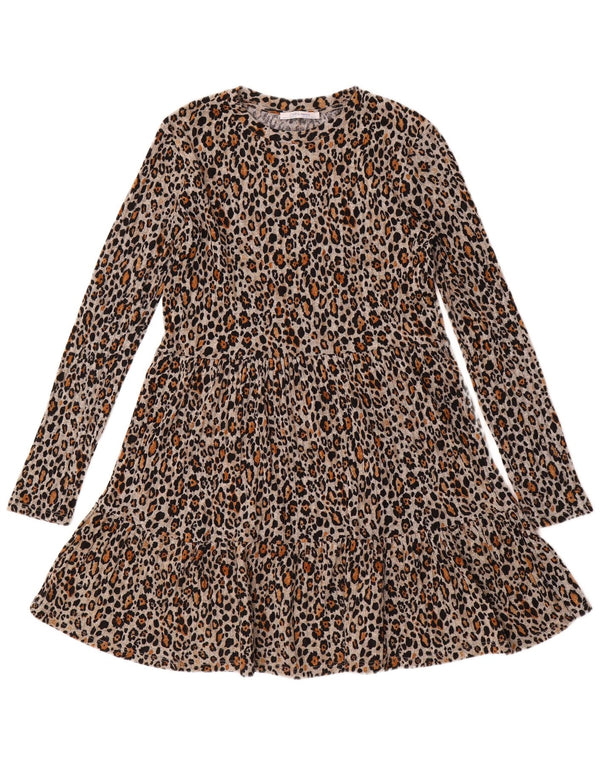Zara Womens Trafaluc Jumper Dress UK 14 Medium Brown Animal Print