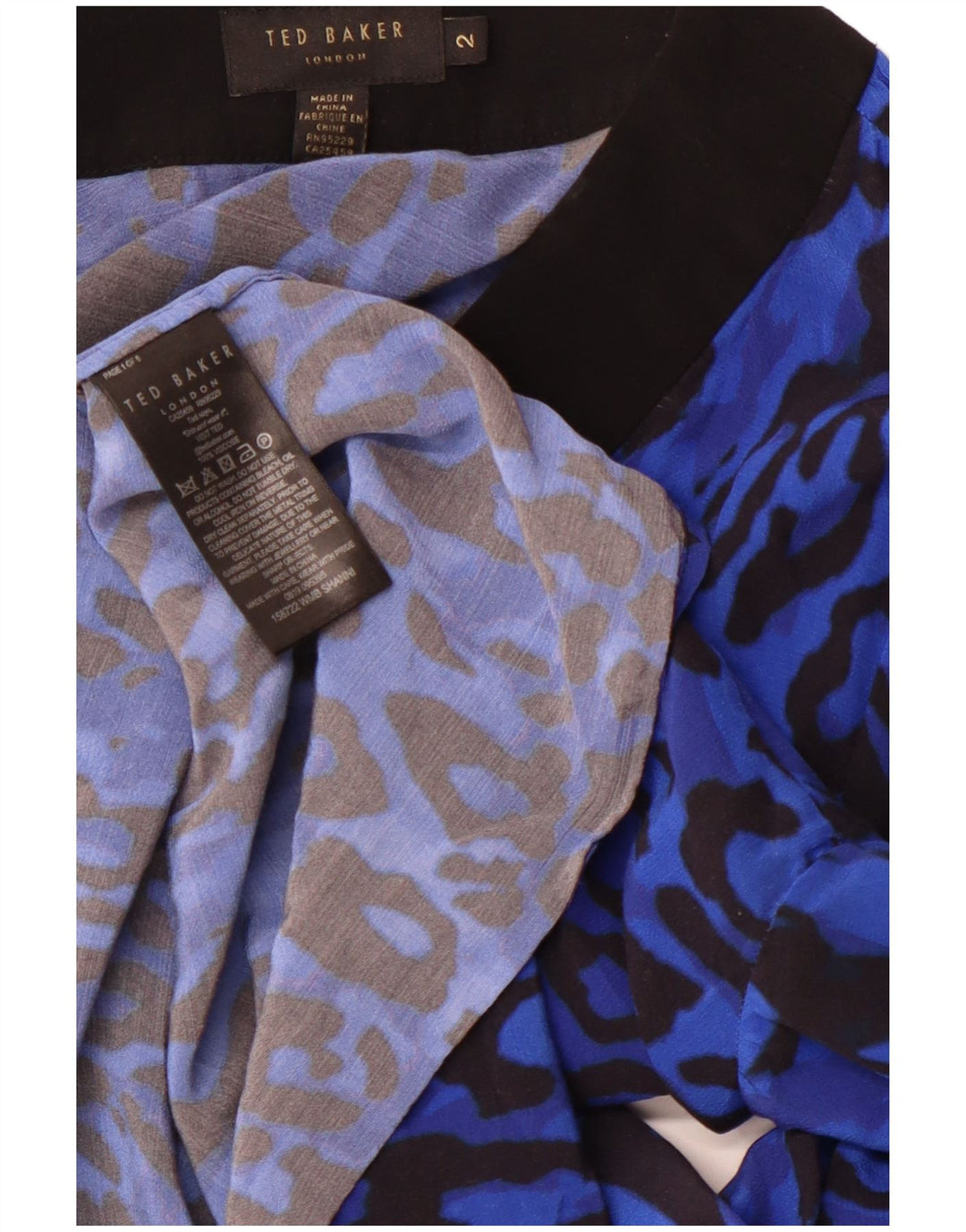 TED BAKER Womens Long Sleeve Blouse Top Size 2 Small Blue Animal Print