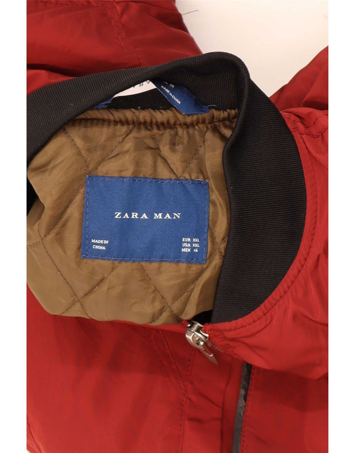 Zara Mens Bomber Jacket UK 44 2XL Red Colourblock Polyester