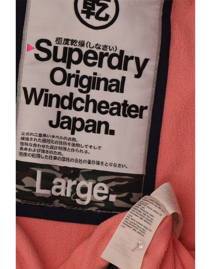 Superdry Womens Hooded Windbreaker Jacket UK 16 Large Navy Blue Nylon